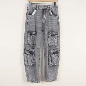 Zara Black Gray Cargo Utility Wide Leg Jeans Girls Sz 13 - 14